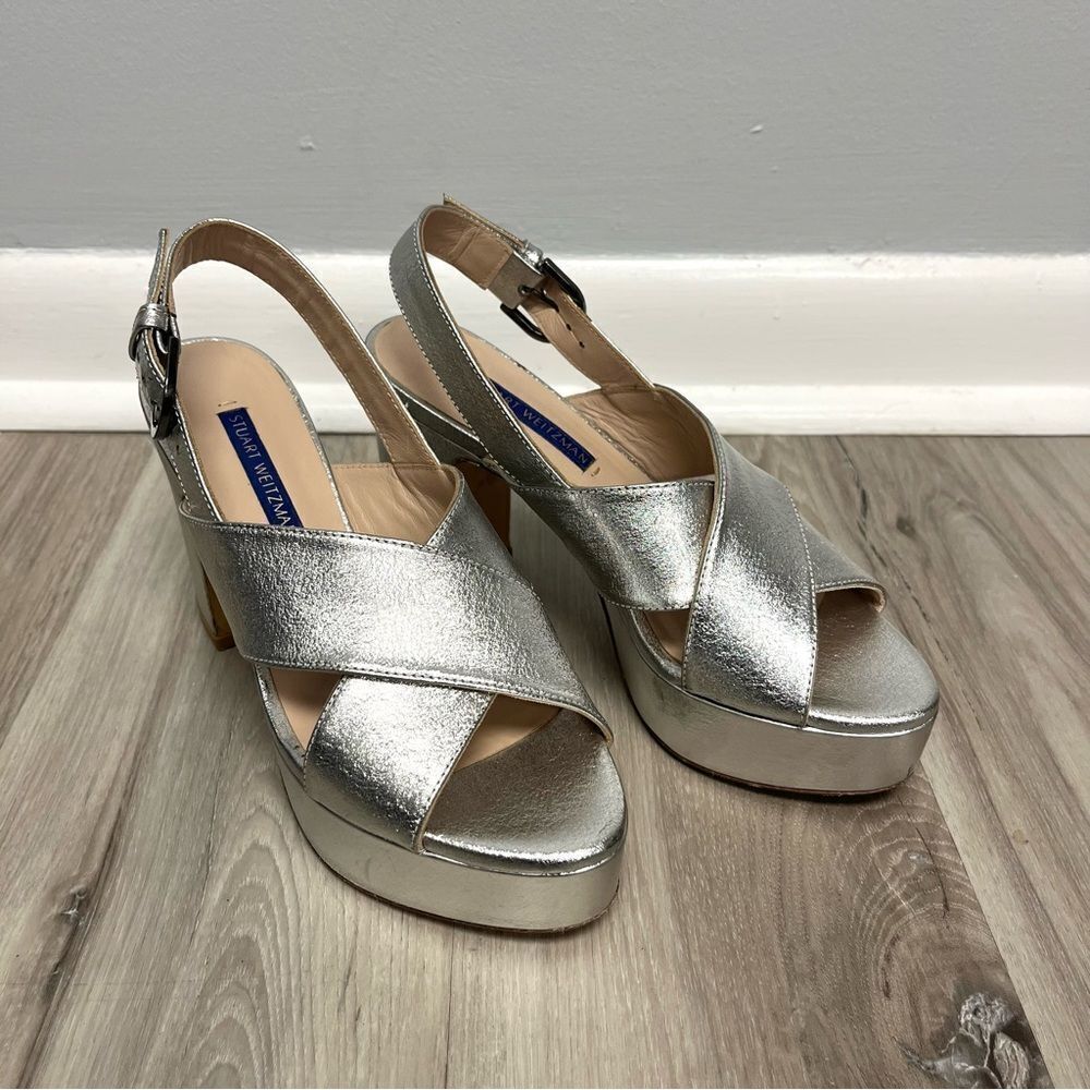 Stuart Weitzman Heels‎ Women’s 5 Jerry Silver Leather Platform Sandals